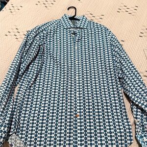 Thomas Dean Navy and White Patterned Shirt